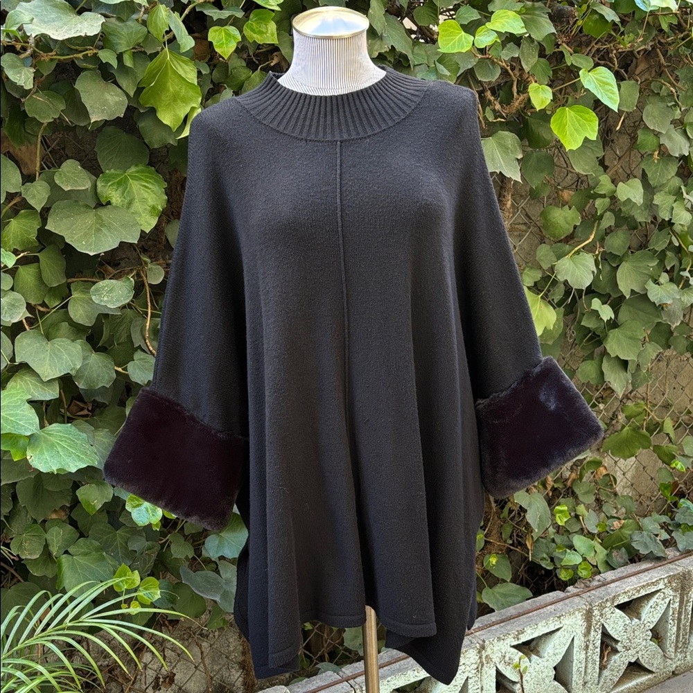 Alfani Elegant Black Sweater with Faux Fur Cuffs XL